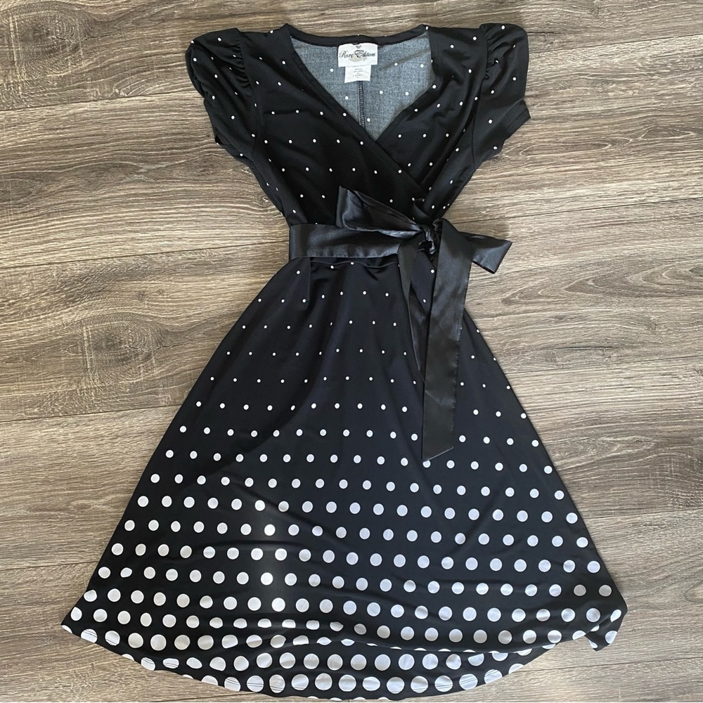 Rare Editions Black with White Polka Dots Dress Size 10